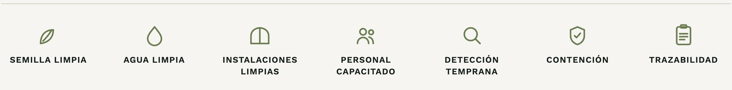 Los siete pilares de integridad biológica: semilla, agua, instalaciones, personal, detección, contención y trazabilidad